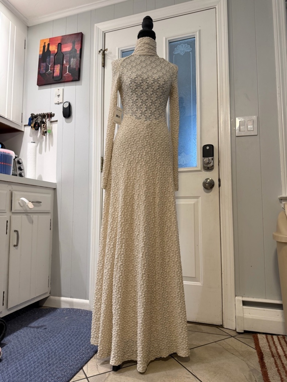 Free People Cream Textured‎ Long-Sleeve Lace Maxi Dress - Picture 3 of 7
